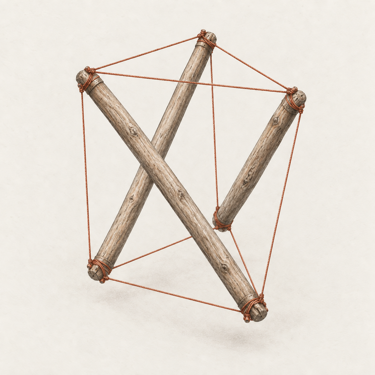 Tensegrity-Modell aus Holzstäben und gespannten Seilen
